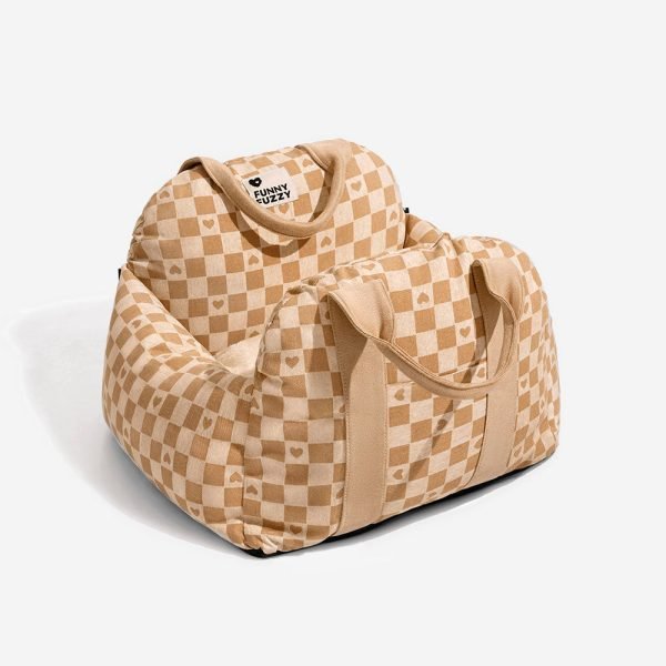 Vintage Heart Checkerboard Dog Car Seat Bed - Image 18