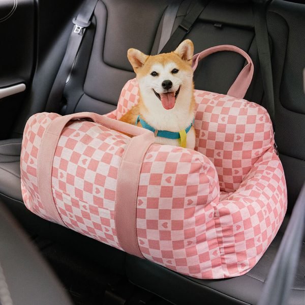 Vintage Heart Checkerboard Dog Car Seat Bed - Image 23