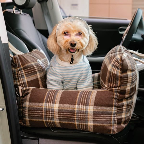 Vintage Plaid Travel Safety Dog Car Seat Bed - Image 12